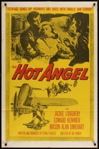 4c443 HOT ANGEL 1sh '58 teenage hot rod rebel gangs rip highways & skies w/thrills & terror!
