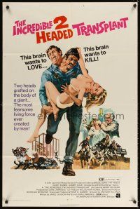 4c473 INCREDIBLE 2 HEADED TRANSPLANT 1sh '71 one brain wants to love, the other wants to kill!