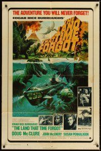 4c527 LAND THAT TIME FORGOT w/COA 1sh '75 Edgar Rice Burroughs, Akimoto dinosaur art!