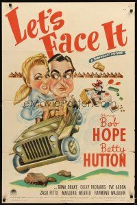 4c548 LET'S FACE IT style A 1sh '43 art of Bob Hope & Betty Hutton in jeep, songs by Cole Porter!