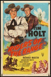 4c747 RIDERS OF THE RANGE style A 1sh '49 cowboy Tim Holt! saves a girl from rustler's revenge!