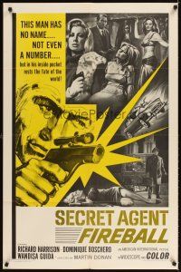 4c781 SECRET AGENT FIREBALL 1sh '66 Bond rip-off, the man with no name, not even a number!