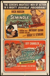 4c783 SEMINOLE/GREAT SIOUX UPRISING 1sh '58 cool art from western action double-bill