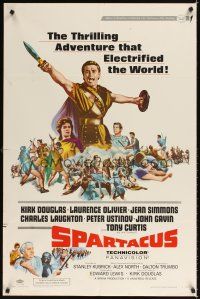 4c823 SPARTACUS style B 1sh R67 classic Stanley Kubrick & Kirk Douglas epic, cool gladiator art!