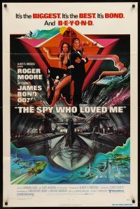 4c828 SPY WHO LOVED ME 1sh '77 cool artwork of Roger Moore as James Bond by Bob Peak!