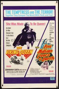 4c956 VIKING QUEEN/FIVE MILLION YEARS TO EARTH 1sh '67 cool action adventure/horror double bill!