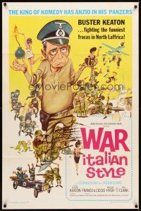 4c961 WAR ITALIAN STYLE 1sh '66 Due Marines e un Generale, cool WWII cartoon art of Buster Keaton!