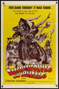 4c966 WEREWOLVES ON WHEELS 1sh '71 great artwork of wolfman biker on motorcycle by Joseph Smith!