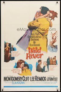 4c979 WILD RIVER 1sh '60 directed by Elia Kazan, Montgomery Clift embraces Lee Remick!