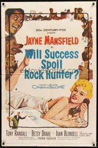 4c981 WILL SUCCESS SPOIL ROCK HUNTER 1sh '57 super sexy Jayne Mansfield wearing only a sheet!