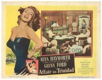 4d208 AFFAIR IN TRINIDAD LC '52 Rita Hayworth on the witness stand in courtroom!
