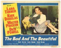 4d239 BAD & THE BEAUTIFUL LC #8 '53 great close up of Kirk Douglas carrying sexy Lana Turner!