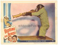 4d247 BEDTIME FOR BONZO LC #7 '51 best close up of wacky chimpanzee playing soprano saxophone!