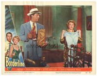 4d268 BORDERLINE LC #8 '50 c/u of Fred MacMurray & Claire Trevor with nightgown in bedroom!