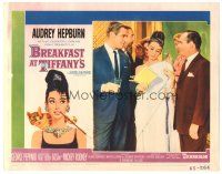4d276 BREAKFAST AT TIFFANY'S LC #5 '61 elegant Audrey Hepburn between Peppard & Balsam at party!