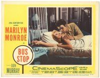 4d286 BUS STOP LC #5 '56 close up of Don Murray holding sexy naked Marilyn Monroe in bed!