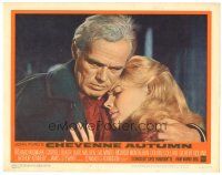 4d307 CHEYENNE AUTUMN LC #8 '64 John Ford, c/u of Richard Widmark comforting Carroll Baker!