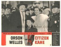 4d315 CITIZEN KANE LC #3 R56 Orson Welles with Ruth Warrick, their son & large crowd!