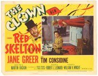 4d319 CLOWN LC #4 '53 wacky image of Red Skelton at table & Jane Greer walking on wall!