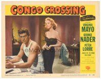 4d325 CONGO CROSSING LC #4 '56 close up of barely-dressed sexy Virginia Mayo & George Nader!