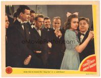 4d329 COURTSHIP OF ANDY HARDY LC '42 Mickey Rooney tries to interest the stag line in Donna Reed!