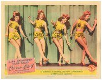 4d330 COVER GIRL LC '44 sexy Rita Hayworth on stage with 3 showgirls in skimpy outfits!