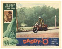 4d338 DADDY-O LC #1 '59 great far shot of guy standing up on motorcycle, daring beatniks!