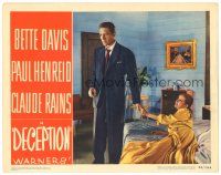 4d353 DECEPTION LC #5 '46 c/u of Bette Davis on bed grabbing concerned Paul Henreid's hand!