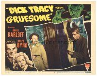 4d359 DICK TRACY MEETS GRUESOME LC #4 '47 cop Lyle Latell gets the drop on Boris Karloff!