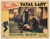 4d398 FATAL LADY LC '36 scared Mary Ellis watches John Halliday check man's body after struggle!