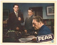 4d399 FEAR LC '45 Peter Cookson & man stare at Warren William sitting behind desk!