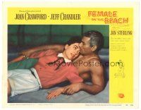 4d401 FEMALE ON THE BEACH LC #5 '55 romantic c/u of Joan Crawford & barechested Jeff Chandler!