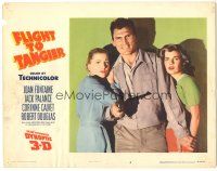 4d409 FLIGHT TO TANGIER LC #4 '53 3-D, c/u of Jack Palance between Joan Fontaine & Corinne Calvet!