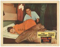 4d424 FULL OF LIFE LC #2 '57 close up of newlyweds Judy Holliday & Richard Conte in bed!