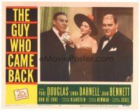 4d461 GUY WHO CAME BACK LC #6 '51 c/u of sexy Linda Darnell between Paul Douglas & Zero Mostel!