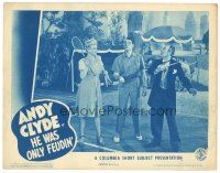 4d473 HE WAS ONLY FEUDIN' LC '43 Andy Clyde & pretty Barbara Pepper prepare to play badminton!
