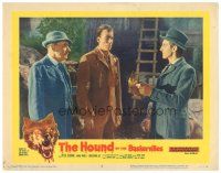 4d498 HOUND OF THE BASKERVILLES LC #3 '59 Peter Cushing as Sherlock Holmes examines shoe!