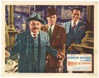 4d500 HOUSE OF STRANGERS LC #7 '49 c/u of puzzled Edward G. Robinson & Paul Valentine!