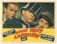 4d587 LOOK WHO'S LAUGHING LC '41 close up of Edgar Bergen by Fibber McGee with pot on head!
