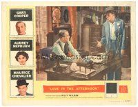 4d591 LOVE IN THE AFTERNOON LC '57 Gary Cooper talks to Maurice Chevalier sitting at desk!
