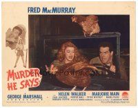 4d639 MURDER HE SAYS LC #3 '45 Fred MacMurray & Helen Walker try to escape in truck in barn!