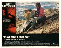 4d710 PLAY MISTY FOR ME LC #1 '71 Clint Eastwood sits with pretty Donna Mills by the ocean!