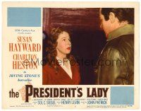 4d716 PRESIDENT'S LADY LC #5 '53 close up of adulteress Susan Hayward & Charlton Heston!