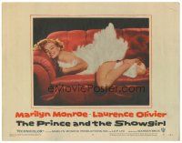 4d717 PRINCE & THE SHOWGIRL LC #6 '57 sexiest Marilyn Monroe smiling on red couch in feathers!