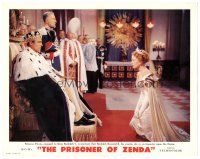 4d720 PRISONER OF ZENDA photolobby '52 Deborah Kerr kneels before Stewart Granger on throne!