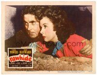 4d737 RAWHIDE LC #5 '51 close up of Tyrone Power & pretty Susan Hayward hiding in crawlspace!