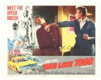 4d741 RED LINE 7000 LC #6 '65 Howard Hawks, c/u of guys fighting, cool car racing border artwork!