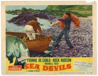 4d792 SEA DEVILS LC #8 '53 Rock Hudson carrying Yvonne De Carlo over his shoulder to boat!