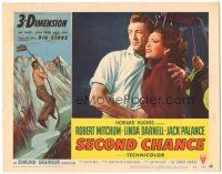 4d793 SECOND CHANCE LC #5 '53 3-D, c/u of Robert Mitchum & Linda Darnell in cable car!