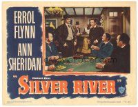 4d817 SILVER RIVER LC #7 '48 great image of men watching gambler Errol Flynn in poker game!